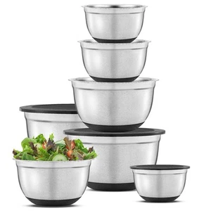 Stainless Steel Mixing Bowls with Airtight Lids, 7 Piece Nesting Bowls Set fo... - Picture 1 of 9