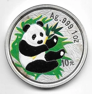 China 10 Yuan 2000 Panda , Coloriert , 1 Oz Silber 999 Münze , F14 - Bild 1 von 2