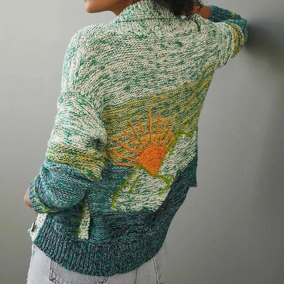 Suéter Cárdigan Anthropologie Pilcro Mountain Sunset Bordado Talla XS Foto 1 de 4