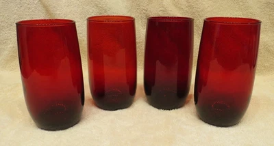 Set Of  4  Vintage 5" Anchor Hocking Royal Ruby Roly Poly  Tumblers - Image 1 of 2