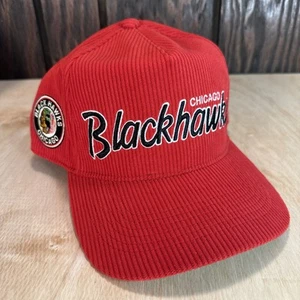 Cappello in velluto a coste Chicago Blackhawks berretto snapback 47 marca Hitch rosso cordino scritta anni 90 - Foto 1 di 13