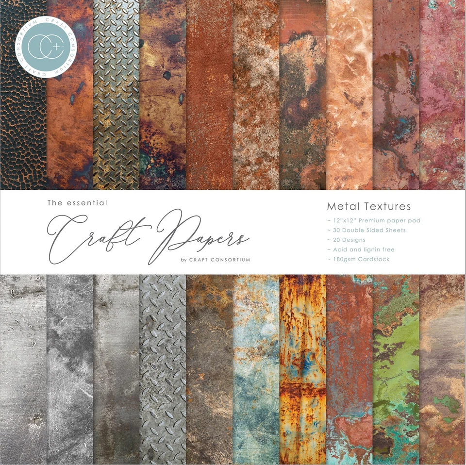 Craft Consortium Double-Sided Paper Pad 12"X12" 30/Pkg-Metal Textures, 20 Design - Image 1 of 1