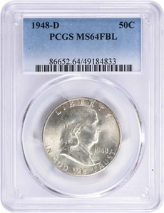 1948-D Franklin Silver Half Dollar MS64FBL PCGS - Picture 1 of 2