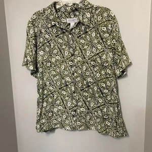 Blusa Camisa Top Vintage Villager Liz Claiborne Floral Verde Abotonada XL - Imagen 1 de 5
