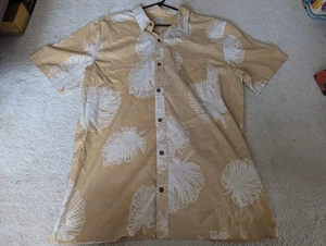 hawaiian shirt XXL jack oneill surf Leaf Print floral tan white button down art - Picture 1 of 3