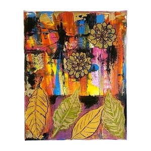 Quadro Astratto Amatuer Foglie Oro Stagioni Fiori Natura Colorata - Foto 1 di 9