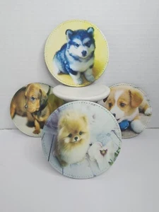 Husky schwarz und weiß Welpe/Untersetzer verschiedener Welpen Kunstleder 4er Set - Bild 1 von 21