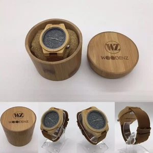 Handcrafted Bamboo Wood Watch, Japanese Quartz, Genuine Leather Strap - Picture 1 of 9