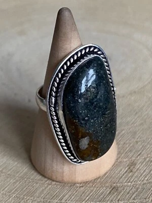 Anillo Bronzita Talla Q 1/2 Plata de Ley 925 Chapado Vintage Boho Oblongo Foto 1 de 4