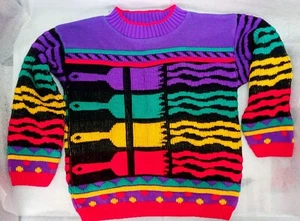 Vintage 80s-90s Childs Acrylic Paint Strokes Color block Sweater Size 9/10 Crew - Picture 1 of 12