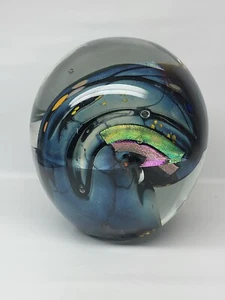 Iridescent Orb Swirls Dichroic Paperweight Art Glass Decor Oblogon Swirl Alien - Picture 1 of 24