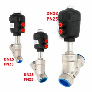 Air Actuated Angle Seat Valve Single Acting Stainless Steel N/C DN15 DN25 DN32 - Picture 1 of 28