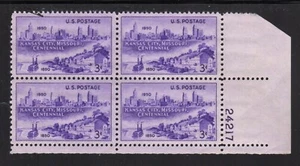 #994 - 3¢ Kansas City, Missouri 1950 Issue - MNH Plate # Block of 4 - Picture 1 of 1