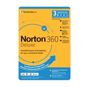 NORTON 360 DELUXE 3 DEVICES 1YR RETAIL BOX VPN DARKWEB - Picture 1 of 1