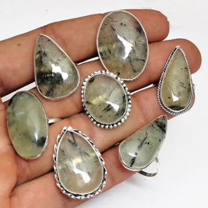 Natural Prehnite Gemstone 925 Sterling Silver Plated Handmade Design Lot Rings - Picture 1 of 3