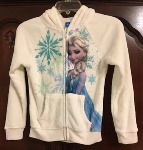 Disney frozen Elsa size M ivory blue purple full zip soft fleece girls jacket - Picture 1 of 5