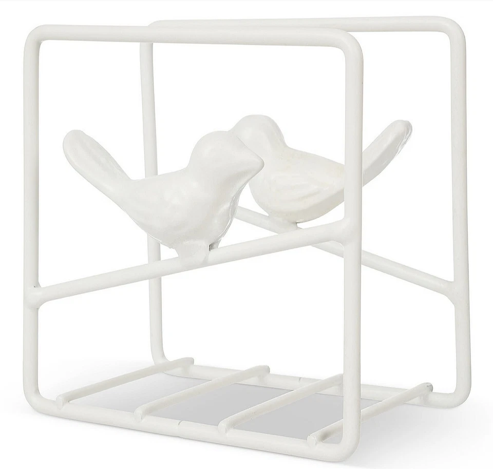 Porta Tovaglioli Birds Shabby Chic - Ferro Smaltato - Bianco - 10 x 6 x 10 cm - Immagine 1 di 1