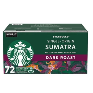 Starbucks Dark Roast K-Cup Coffee Pods Single-Origin Sumatra 72 ct - Picture 1 of 5
