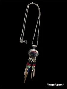 vintage Vintage Navajo Multi Colored Oval Design Necklace Sterling 925 Q.T - Picture 1 of 5
