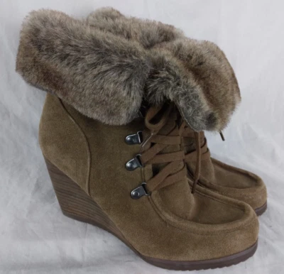 Botines de cuña Marc Fisher mocasines de cuero marrón gamuza para mujer talla 6 Foto 1 de 4