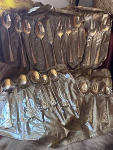 VINTAGE ELECTROPLATE FLATWARE 29 -PIECES gold flowers  patterns - Picture 1 of 11