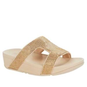 FitFlop wedge comfort sandals Marli Crystal Slide Sandal (691175-K) NEW