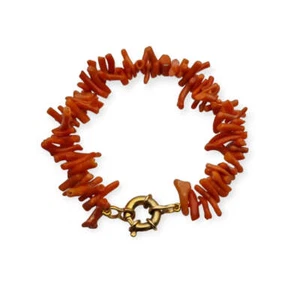 Natural Red Coral Bracelet & Gold Silver Clasp, 1970, Women's Gifts. - Picture 1 of 10