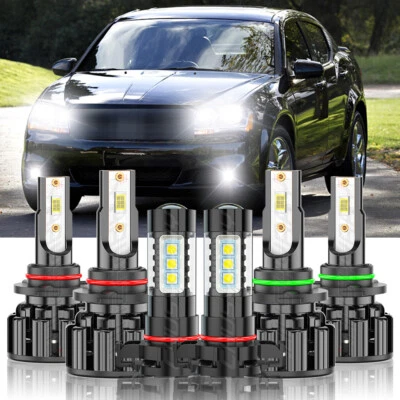 NEW 6PC Combo LED Headlights Hi/Low Beam Fog Lights For Dodge Avenger 2010-2012 - Image 1 of 4