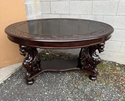 MESA BIBLIOTECA OVALADA GRIFO ALA CAOBA TALLADA R. J. HORNER Foto 1 de 4