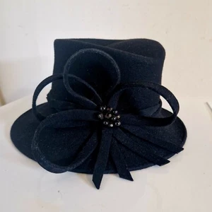 Womens wedding hat The NICHE COLLECTION Black 100% Wool Bow Worn Once Excellent - Picture 1 of 12