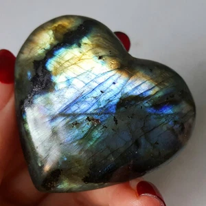 AAA 36.9G Natural Blue Rainbow Labradorite Crystal Heart Healing Madagascar YT70 - Bild 1 von 12
