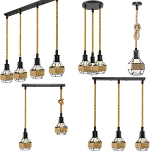 Vintage Hemp Rope Pendant Light Ceiling Light Hanging Lamp Rope Cafe Restaurant - Picture 1 of 15