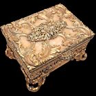 Ormolu Casket Pudełko na biżuterię MCM Francuski styl regencyjny BOGATY złoty odcień Fioletowy aksamit