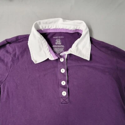 Camisa vintage de mujer Laura Scott púrpura manga larga cuello blanco talla 16 18 W Foto 1 de 4