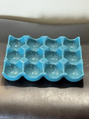 Hermosa bandeja de huevos de cerámica de 12 unidades verde azulado #1 RARA Foto 1 de 4