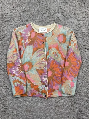 Allude Sweater Women Large Pastel Floral Cashmere Artsy Button Front Cardigan - Image 1 of 4