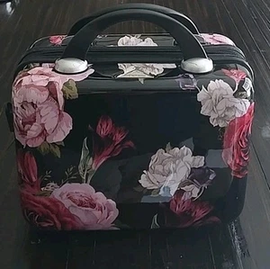 Estuche de Viaje TRIFORCE Versalles Negro Floral Rosas Lado Duro Maquillaje Belleza *Leer - Imagen 1 de 16