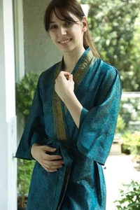 Pure Silk Midi Kimono Robe Knee Length Gown silk kimono robe Green PS MKMO2116 - Picture 1 of 11