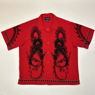 Рубашка дракон без границ мужская размер XL очень большая Y2K короткий рукав пламя - Изображение 1 из 4
