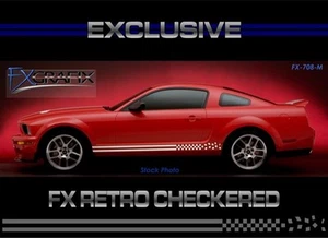 2005 - 2009 Ford Mustang Retro Checkered Side Rocker Stripe #1 Quality Stripes  - Picture 1 of 2