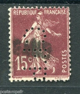 FRANCE 1924, timbre 189, type SEMEUSE PERFORE oblitéré, PERFIN STAMP - Imagen 1 de 1