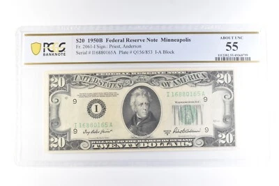 1950 B $20 Minneapolis MN FRN Fr#2061-I About Unc 55 PCGS *6082 - Image 1 of 3