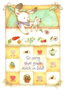 Get Well Soon Bunny Rabbit Rabbits Quilt Quilting Quilter Greeting Card - Picture 1 of 4