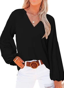 SHEWIN Womens Casual Spring/Summer V Neck Long Sleeve Chiffon Blouse XL New! - Picture 1 of 3