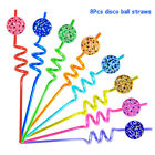 8Pcs Mirror Ball Straws Disco 70s Plastic Shiny Balls Straw Kids Birthday Suppli