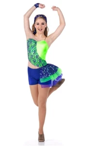 Turn Up The Music lila/limette Erwachsene XL Stepptanz Kostüm mit Rock Unitard - Bild 1 von 6