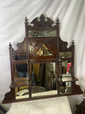 Antique Wood ornate Decorative  beveled mantle mirror with shelves  Cover