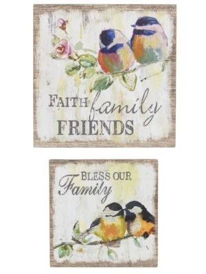 Ganz E9 Home Patio Decor Block Sign Wall Plaque Watercolor Birds 2pc Set ER53415 - Image 1 of 4