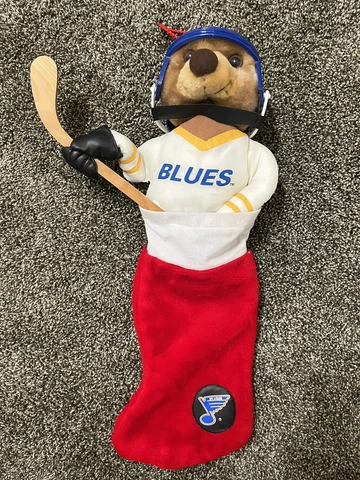 ST. LOUIS BLUES Christmas Stocking Red NHL Bear Hockey Stick Helmet - With Tags Cover