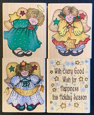 Juego de estampillas de goma Hero Arts Country Christmas Angels Every Good Wosh Foto 1 de 4